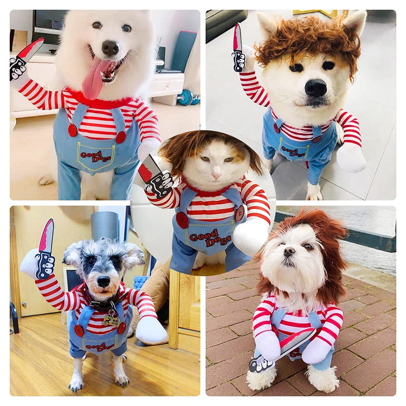 Pet Deadly Doll Dog Costume, Pet Cosplay Funny Costume Halloween Dog Clothes Party Costume for Small Medium Large Dogs (Medium), Red Blue