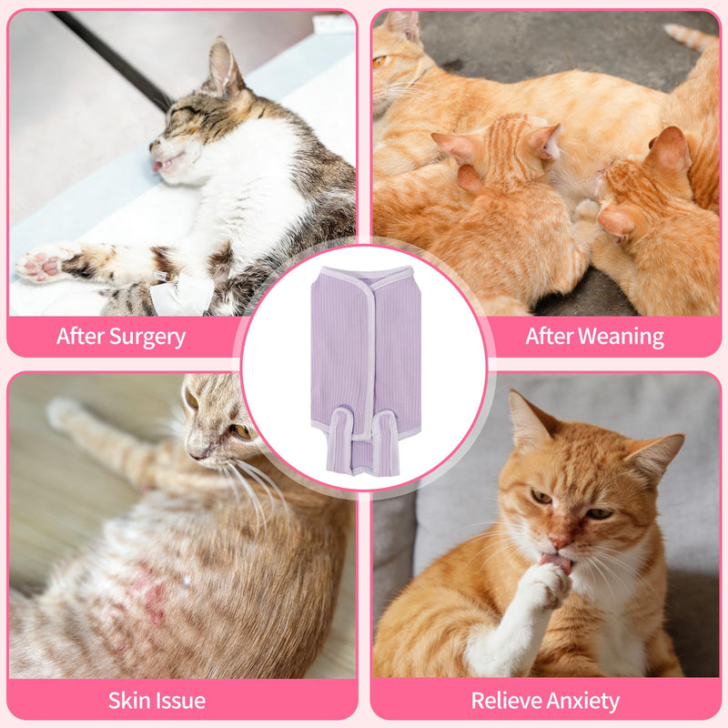 Coppthinktu Cat Recovery Suit Cat Onesie, Breathable Anti-Licking Cat Surgery Recovery Suit Female, Kitten Spay Recovery Suit for Cats After Surgery, Cats Surgical Body Suits for Abdominal Wounds Purple Small