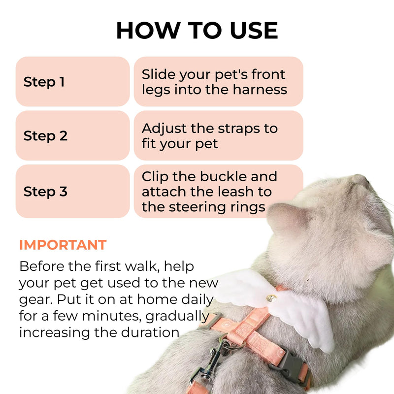 Angel Wings Pet Harness and Leash Set for Dogs & Cats, Adjustable I-Shaped Chest Strap, Padded Anti-Break Rope - PawsPlanet Australia