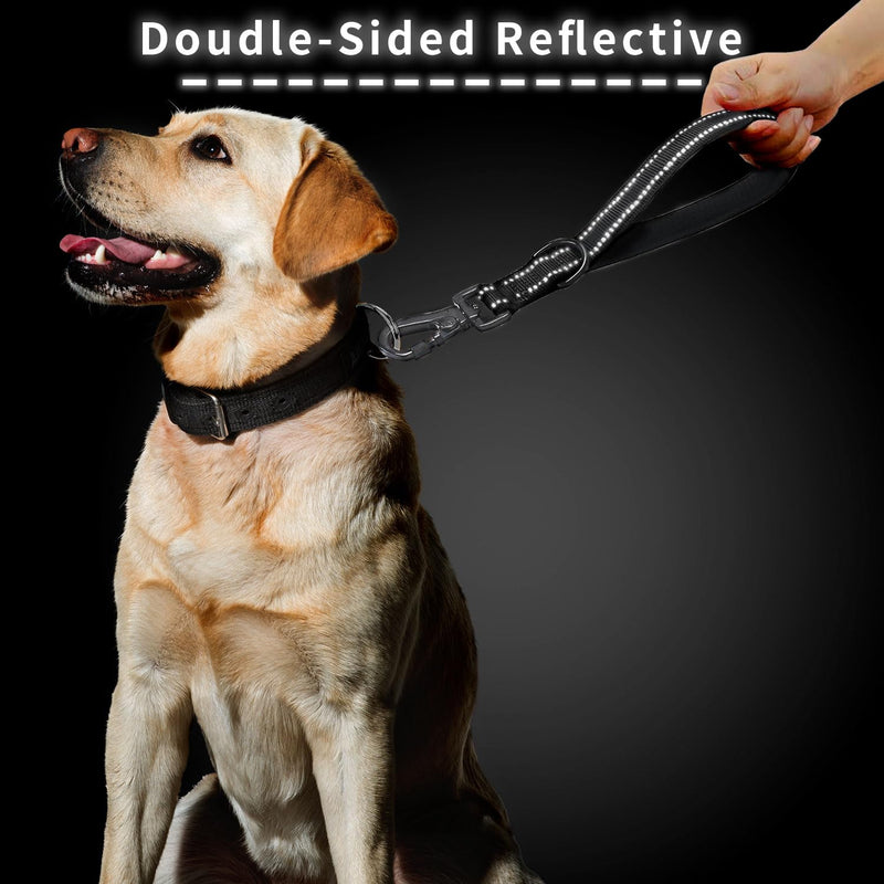 New 12'' Short Dog Leash, Reflective Nylon Padded Handle, Heavy Duty Strong Traffic Leash with Carabiner Clip, Perfect for Large or Medium Dogs (Black, 12 Inch) 12 InchFT Black - PawsPlanet Australia