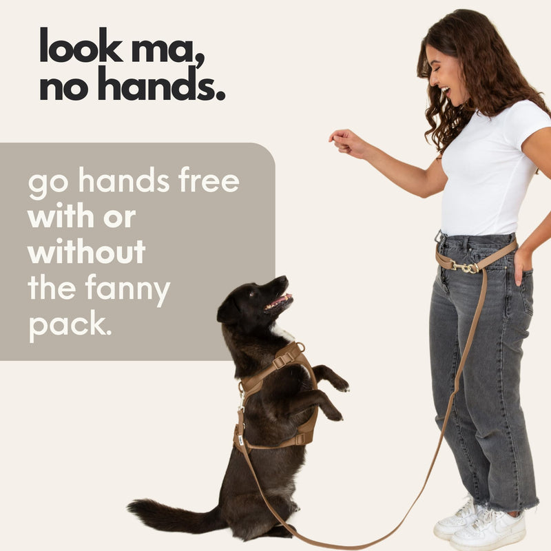 elby - Hands Free Dog Leash with Treat Pouch - Dog Walking Accessories - Dog Training Leash with Fanny Pack - Dog Accessories and Walking Essentials - Medium and Large Dogs (Dark Beige, Regular) Dark Beige - PawsPlanet Australia
