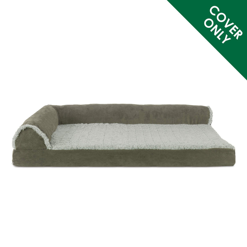 Furhaven Replacement Dog Bed Cover Two-Tone Faux Fur & Suede L Shaped Chaise, Machine Washable - Dark Sage, Jumbo (X-Large) - PawsPlanet Australia