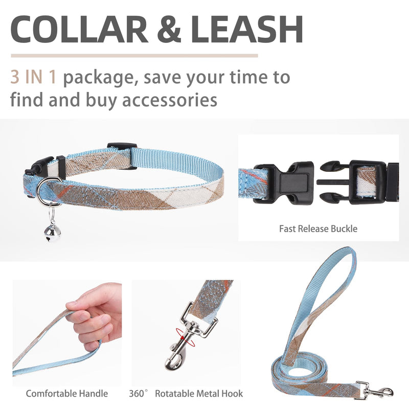 PUPTECK Adjustable Dog Harness Collar and Leash Set Step in No Pull Pet Harness for Small Medium Dogs Puppy and Cats Outdoor Walking Running, Soft Mesh Padded Reflective Vest Harnesses, BlueBrown XS Light Blue XS (CHEST 13"-14.5") - PawsPlanet Australia
