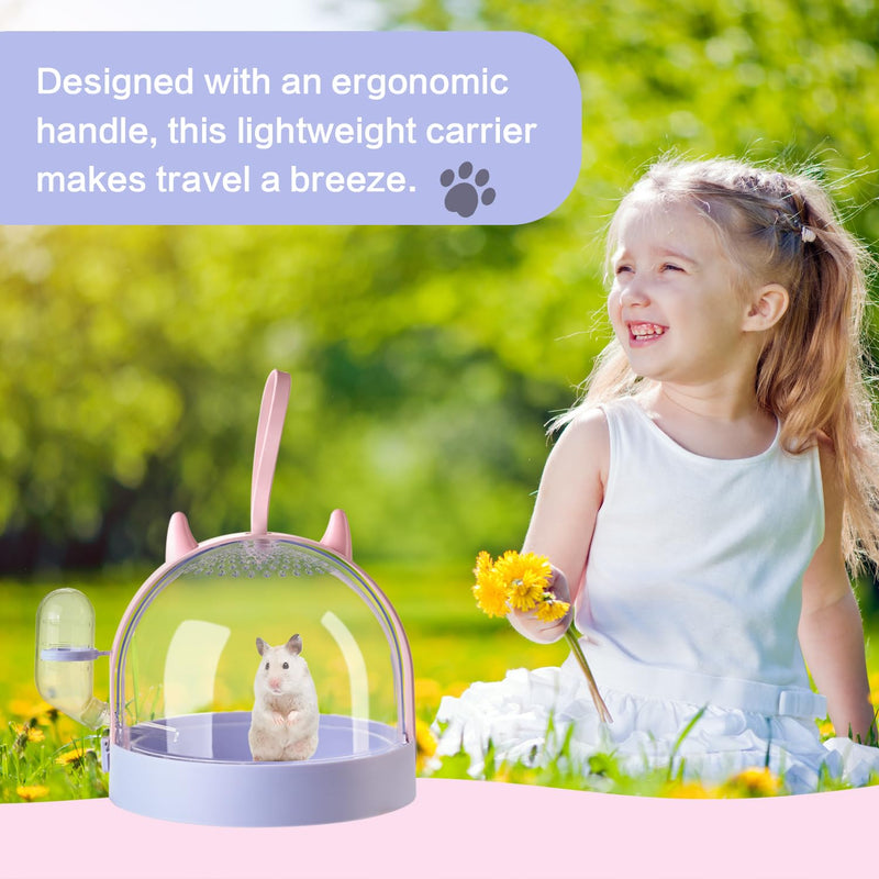 Hamster Carrier Cage, Portable Small Pet Carrier Cage with Pink Little Devil Design & Drinking Bottle Accessories for Dwarf Hamster, Guinea Pig, Chinchilla, Gerbils, Mouse, Hedgehog, Travel Friendly - PawsPlanet Australia