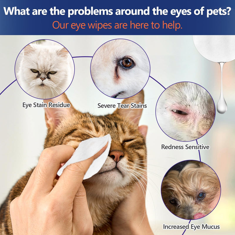 Dog Ear Wipes, Eye Wipes for Cats, Dog Tear Stain Remover Wipes, Pet Eye Wipes for Discharge and Crust (60pcs)