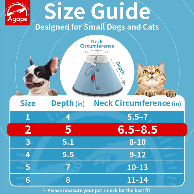 Agape Soft Cone for Cats & Small Dogs, Comfy Pet Cone to Stop Licking, Adjustable Cat E Collar Alternative After Surgery, Protective Elizabethan Collar for Pup & Kitty, Water Repellent Recovery Cone Blue (Small Dogs Cone) 2 (Neck:6.5"-8.5")