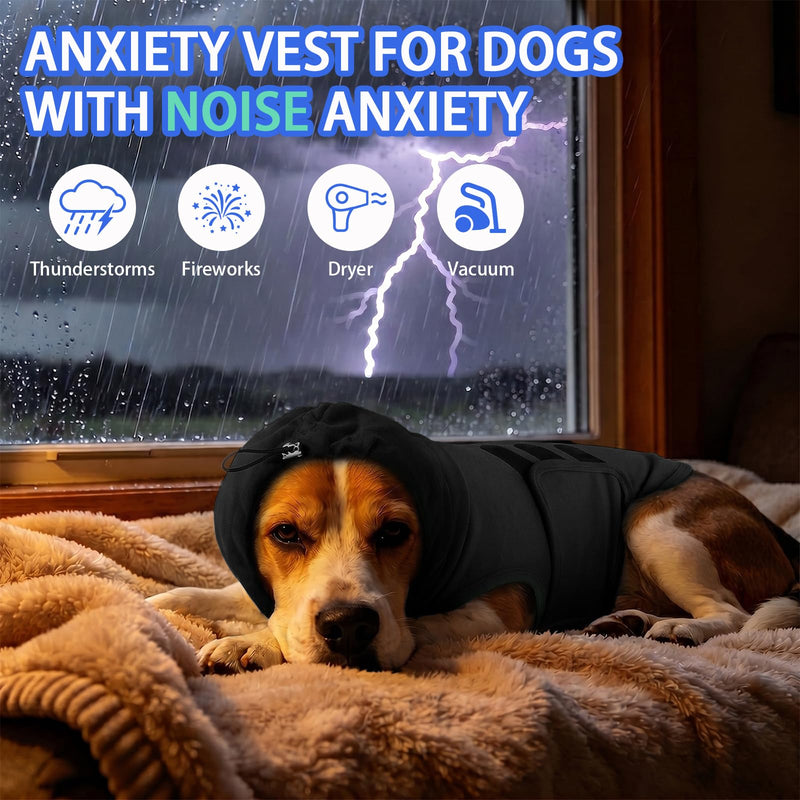 MIGOHI Small Dog Anxiety Vest | Dog Calming Vest for Small Dogs,Comfort Anxiety Shirt for Dogs,Pet Anxiety Jacket with Ear Cover for Fireworks,Thunderstorm,Separation,Loud Noise,Black,S