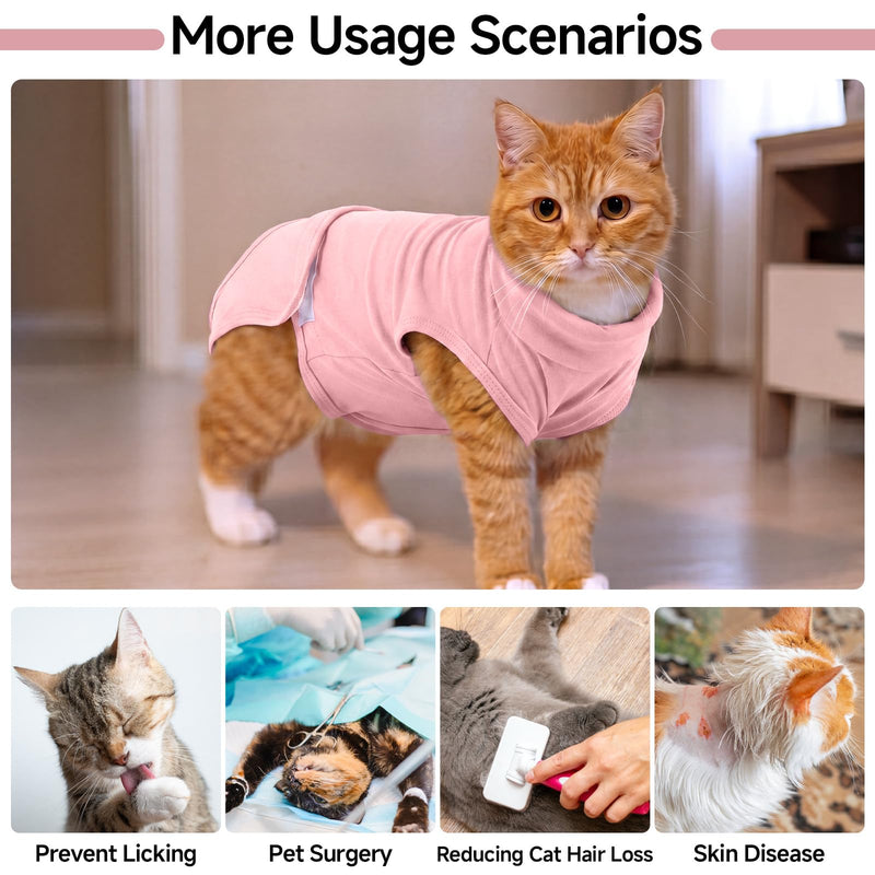 Cat Recovery Suit for Surgery, Soft Stretchy Cat Onesie, Kitten Surgical Recovery Suit with Snap Opening, Breathable Cat Body Suit After Spay, Comfortable E Collar Alternative Pink M Medium