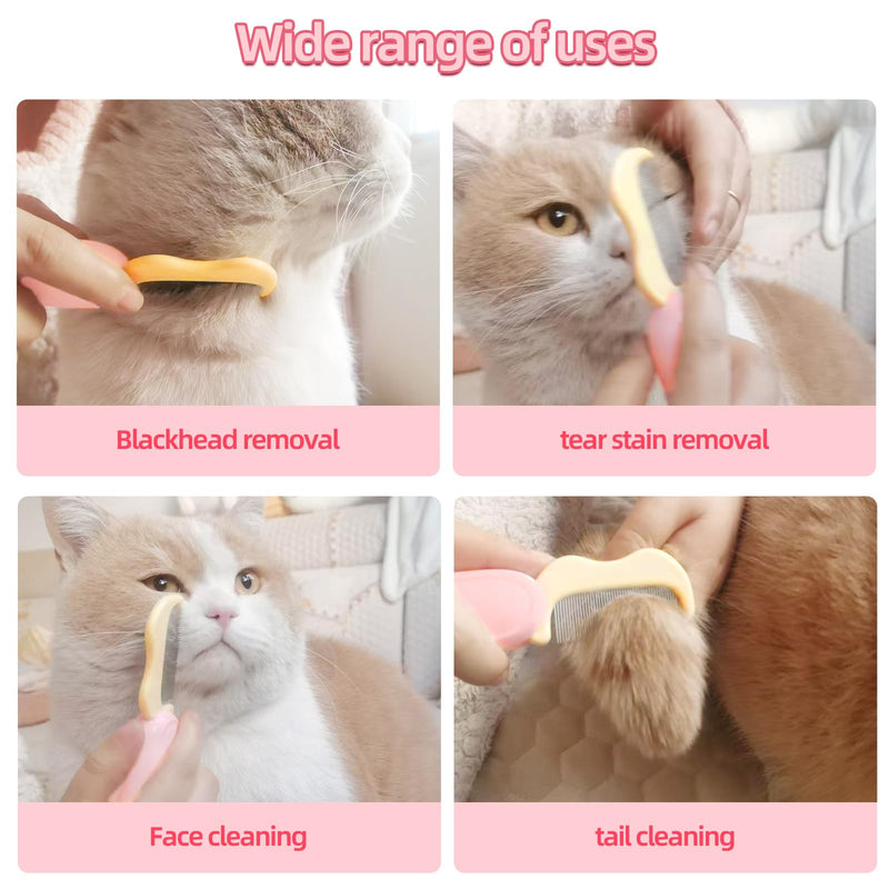 Foldable Cat Grooming Comb for Shedding and Face Care, Stainless Steel Brush for Tear Stains and Full-Body Hair, Portable ABS Handle for Cats and Small Dogs (pink‌ + yellow‌) pink‌ + yellow‌