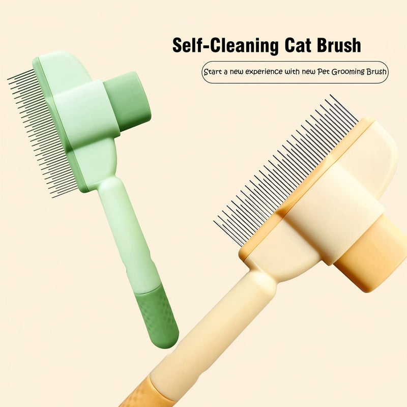 2025 Self-Cleaning Pet Hair Removal Comb & Flea Comb for Cats and Dogs Stainless Steel Grooming Brush with Release Button, De-Shedding Tool for Hair, Massaging Tangle-Free Pet Comb (Green) Green - PawsPlanet Australia