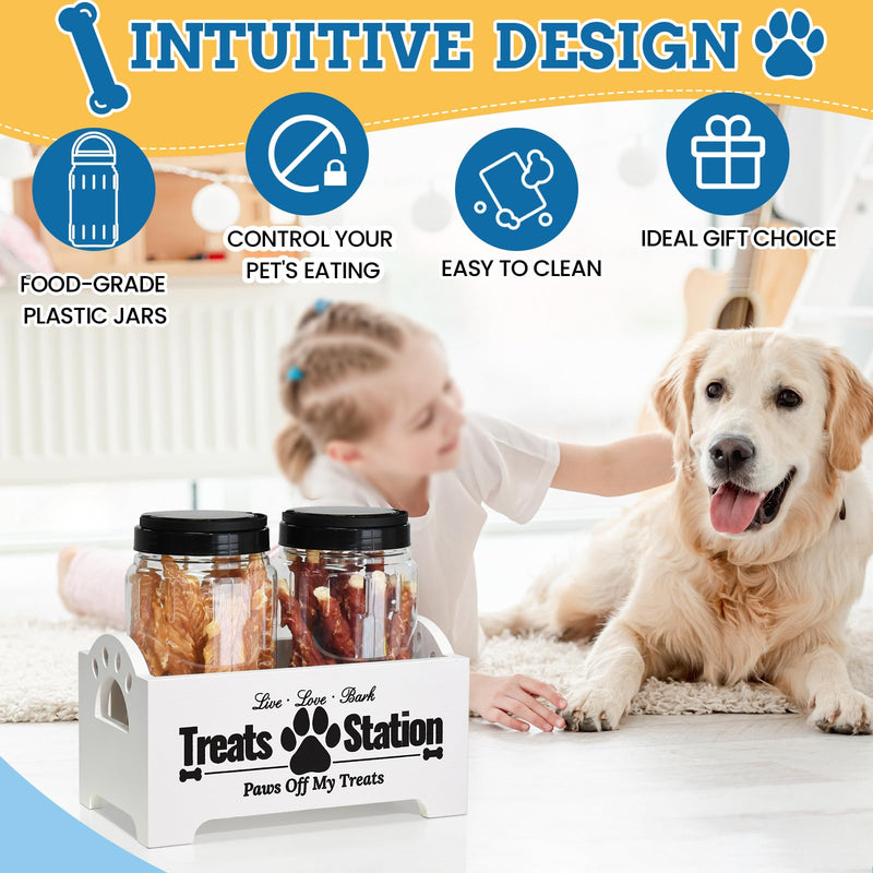 Dog Treat Container Dog Food Container for Dog Food Storage, Farmhouse Cat Food Container Pet Food Storage Organizer, Wood Dog Treat Holder with 2 Plastic Cat Dog Treat Jars, White Cat Treat Container White-2 Plastic Jars - PawsPlanet Australia