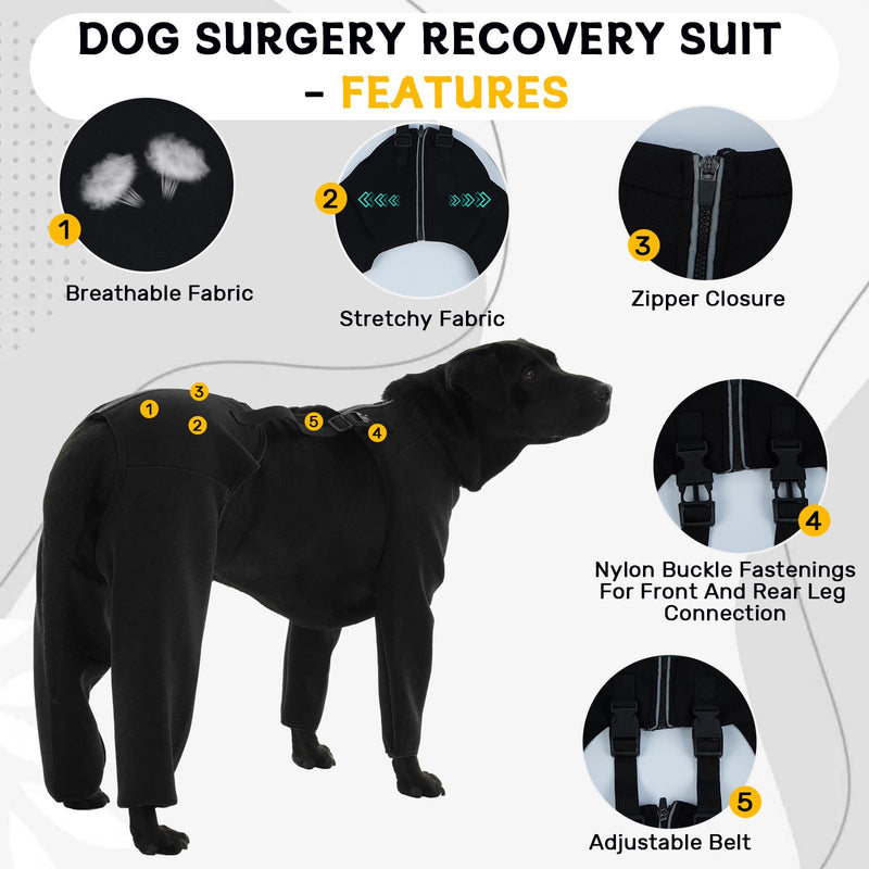 Dog Leg Wound Protector for Large Dogs Black 3XL, Heavy Duty Front Leg Support Brace, Adjustable Dogs Anti-licking Sleeve, Thick Leg Surgery Scars XXXL
