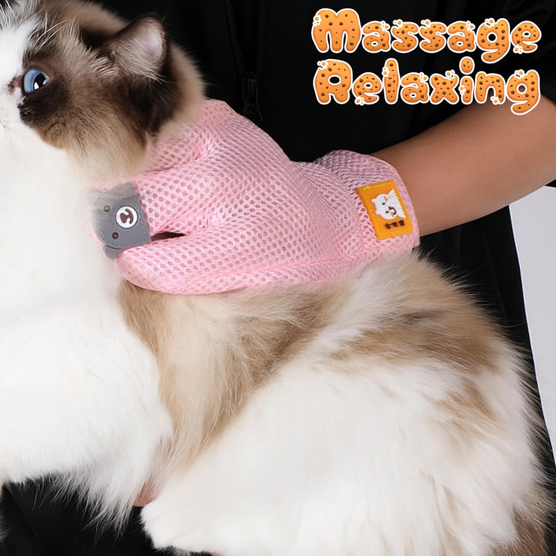2 in 1 Pet Grooming Glove for Cats & Dogs, Efficient Deshedding Brush Pet Long Short Fur Removal Glove, Gentle Massaging Puppy Kitten Bathing Grooming Brush Tool, Easy Clean Floating Hair Mitt Pink - PawsPlanet Australia