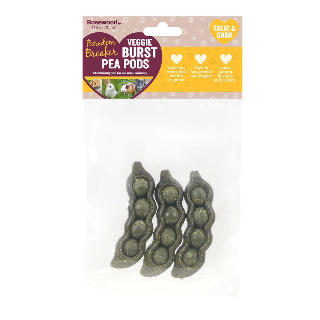 Rosewood Boredom Breaker Veggie Burst Pea Pods Rabbit Treats & Small Animal Treats, 3pc 80g - PawsPlanet Australia