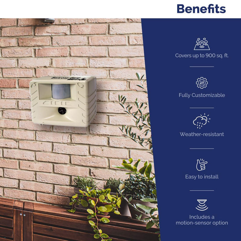 Bird-X Balcony Gard, Ultrasonic Bird Preventer, Outdoor Bird Decoy with Motion-Sensor, Easy to Install, Covers up to 900 sq. ft., 15 to 25 kHz Frequency, 6.75" x 5.5" x 3.5" Each - PawsPlanet Australia
