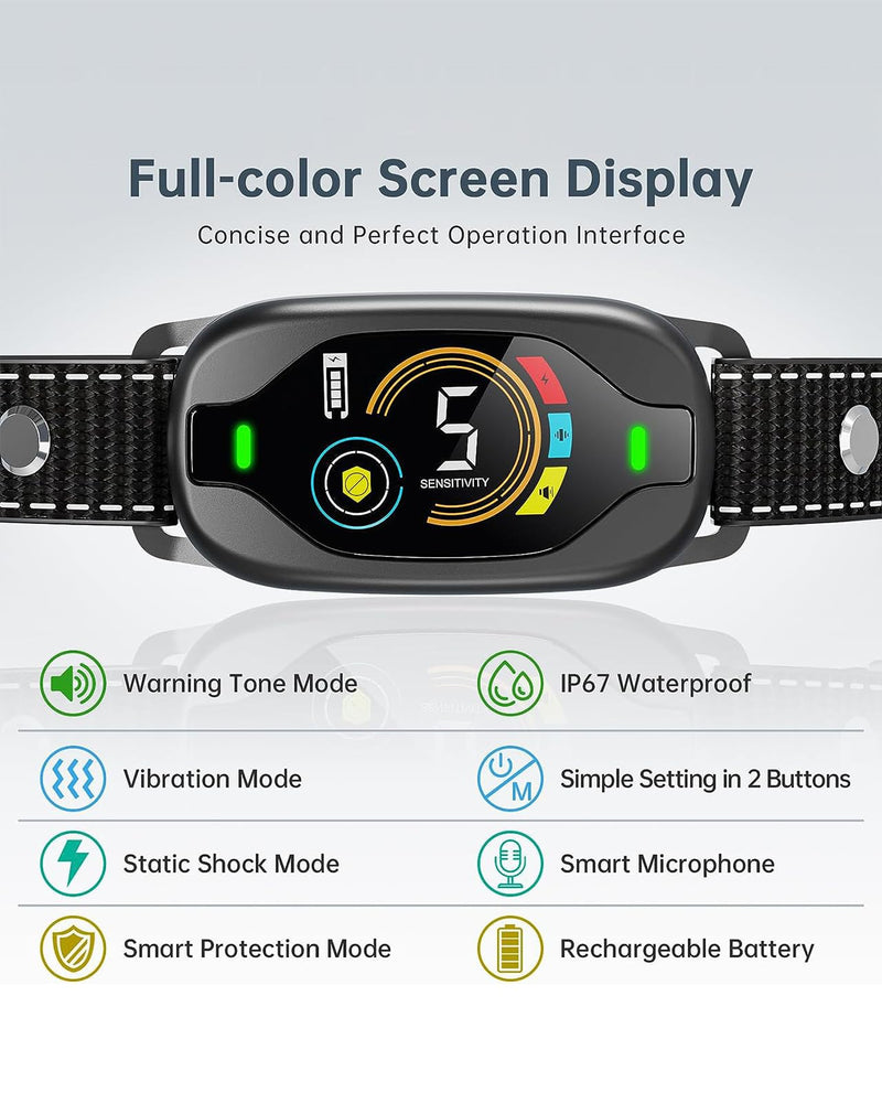 Dog Bark Collar for Large Medium Small Dogs,Rechargeable Smart Bark Collar,Adjustable Beep Vibration Modes & 5 Sensitivity, Automatic Anti Barking Device for Dog（Black） - PawsPlanet Australia
