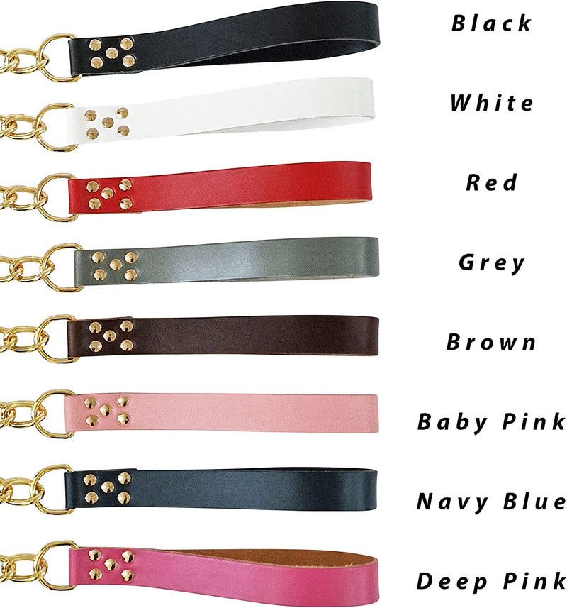 Heavy Duty Dog Chain Lead Chew Proof Leash GOLD Metal with Leather Handle for Large and Extra Large Dog up to 80kg (Baby Pink) Baby Pink