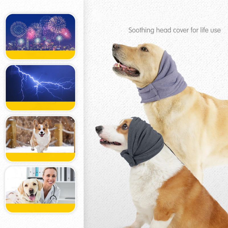 Yanmucy Dog Snood Adjustable Velcro Ear Protectors for Anxiety Relief, Pet Head Covers for Noise Reduction, Neck and Ears Warmer, Anti-Scaring (Grey, L) Grey