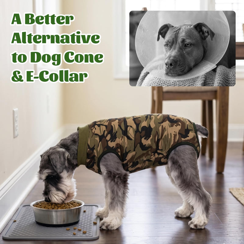 FEimaX Dog Surgery Recovery Suit, Anti-Licking Soft Dog Surgical Recovery Suit Female Male, Pet Zip Post-Op Bodysuit Abdominal Wounds Protector Cone E-Collar Alternative for Medium Large Dogs L Camouflage
