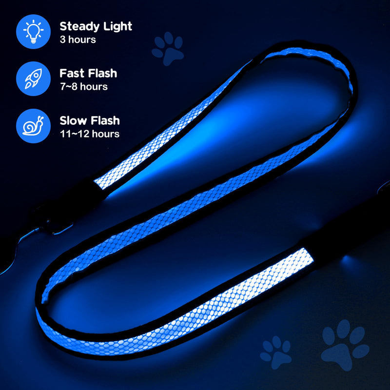 Candofly 4 Ft LED Dog Leash, USB Rechargeable Light Up Dog Leash, 3 Lighting Modes, Glow in The Dark, Nylon Reflective Pet Leashes with Lights for Night Walking (Blue) Blue - PawsPlanet Australia