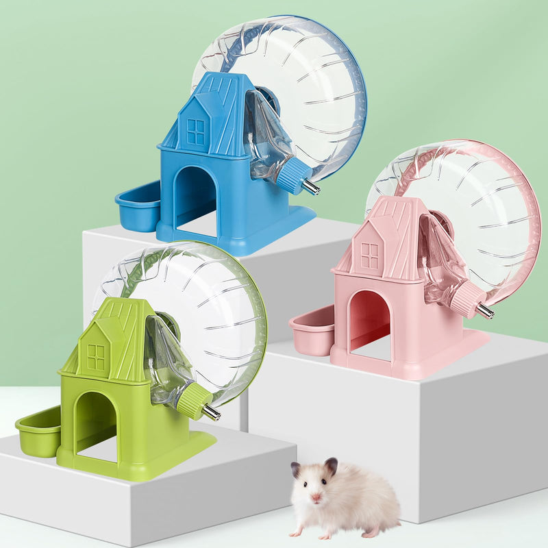 VANNON 4 in 1 Quiet Hamster Exercise Wheel, Multi Functional Hamster House with Running Wheel, Water Bottle, Food Bowl and Hideout, Small Animals Exercise Running Toys for Hamsters Gerbils Mice, Green - PawsPlanet Australia