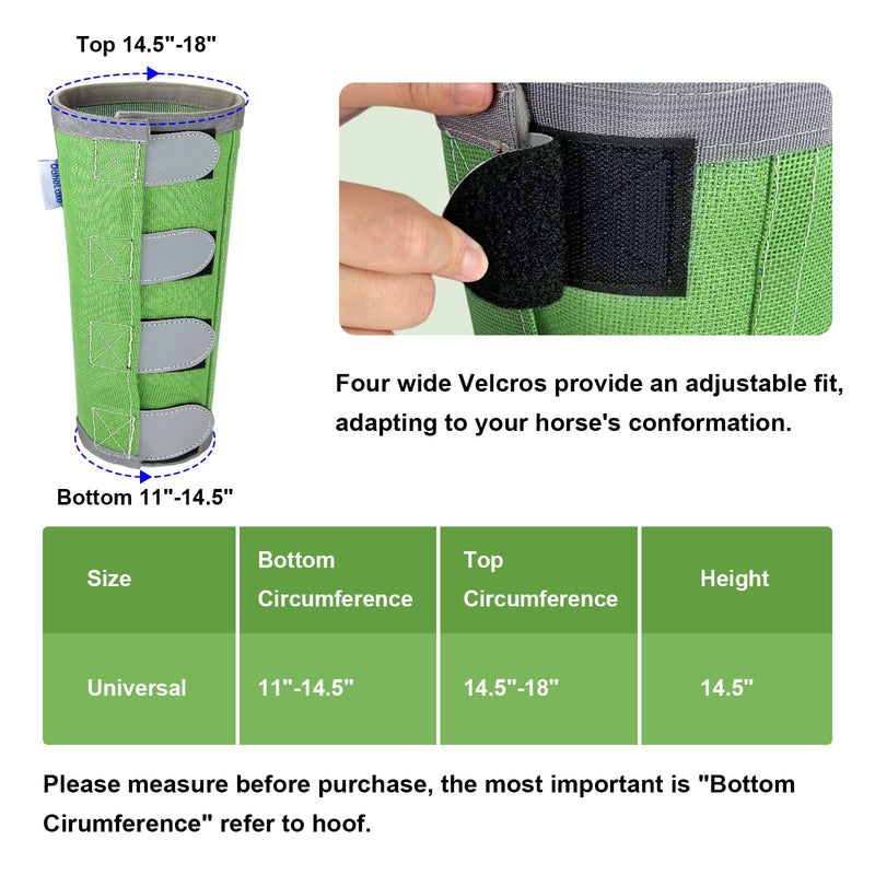 Reflective Horse Fly Boots Set of 4, Breathable Adjustable Equine Fly Leg Wraps for Horses, Universal Fit Loose Fitting Leggings with Stay Put Design (Green) Green