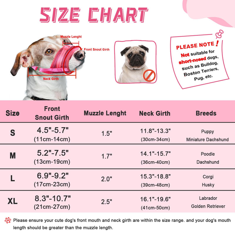 Dog Muzzle Soft Air Mesh Muzzle for Large Dogs, Adjustable Pet Muzzle for Small Medium Dogs to Drink Freely, Breathable Reflective Muzzle for Dogs to Prevent Biting Barking((Pink,L-7) - PawsPlanet Australia