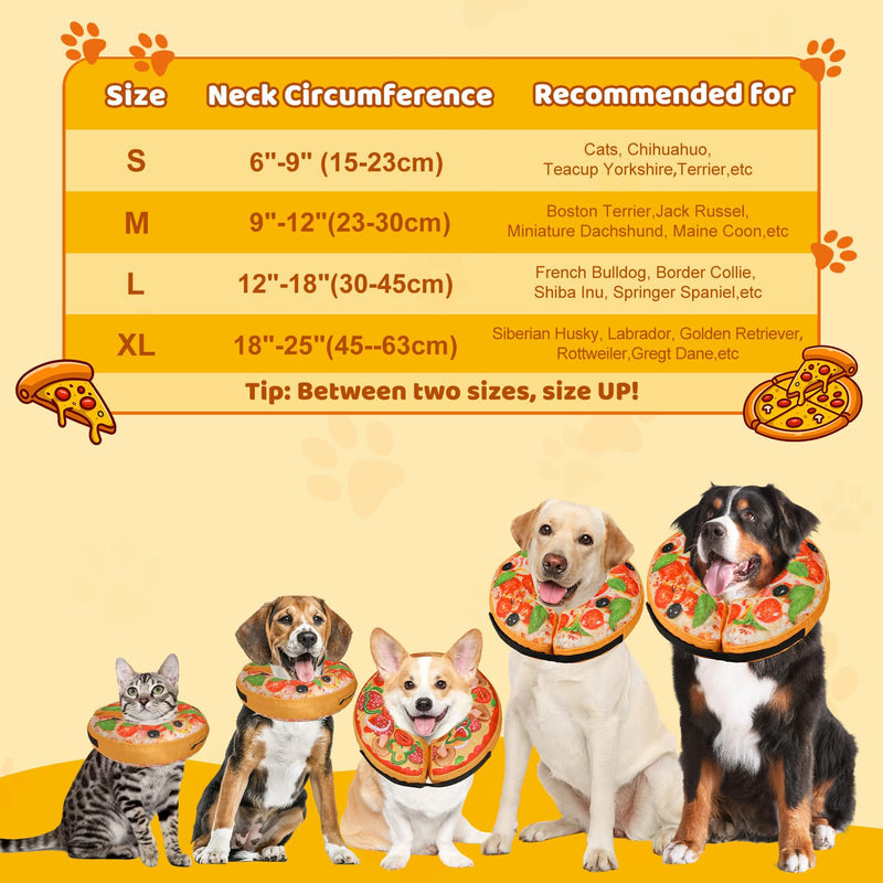 Grand Line Pizza Inflatable Collar for Dogs and Cats, Soft Protective Recovery Cone After Surgery, Blow up Pet Donut Collar Cone, E-Collar Alternative Does not Block Vision (Cartoon, Medium) Cartoon Pizza Medium (Neck:9"-12") - PawsPlanet Australia