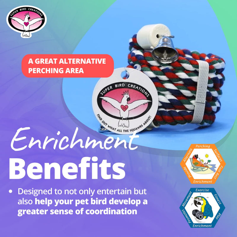 Super Bird Creations SB323 Small Bungee Bird Toy - Rope Perch for Canary, Parakeets, Cockatiels, Finch, Lovebirds - Colorful Hanging Perch - Enriching Bungee Toy for Small Birds & in Bird Cages ½" x 52" Bungee - PawsPlanet Australia