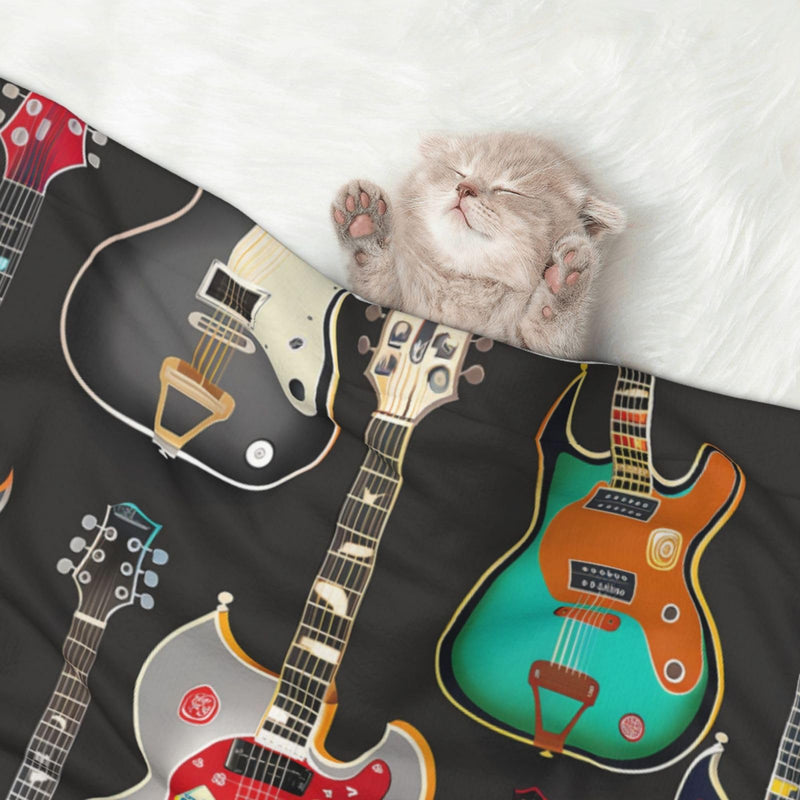 Guitar Pattern Blanket for Dog Cat Kitten, Music Theme Soft Warm Pet Blankets for Couch Sofa Bed Furniture Protector Washable Large Dog Blanket 40 * 28in 40*28inch - PawsPlanet Australia