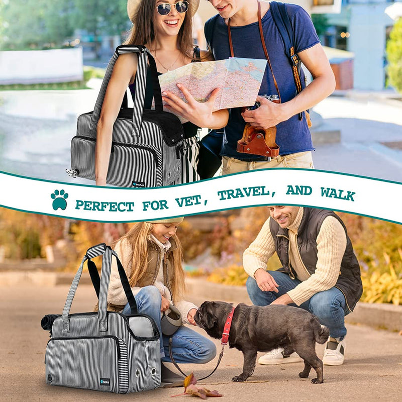 PetAmi Small Dog Purse Carrier, Soft-Sided Pet Carrier Bag with Pockets, Portable Puppy Cat Travel Handbag Tote, Airline Approved Breathable Mesh, Poop Bag Dispenser, Max 18 lbs, Stripe Black - PawsPlanet Australia