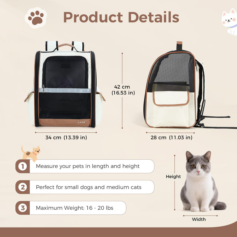 Lekereise Cat Backpack Carrier, Pet Carrier Backpack Airline Approved for Small Dogs Medium Cats Fit Up to 18 Lbs, Dogs Foldable Backpack Carrier for Travel, Hiking, Beige 13.39"L x 11"W x 16.53"H - PawsPlanet Australia