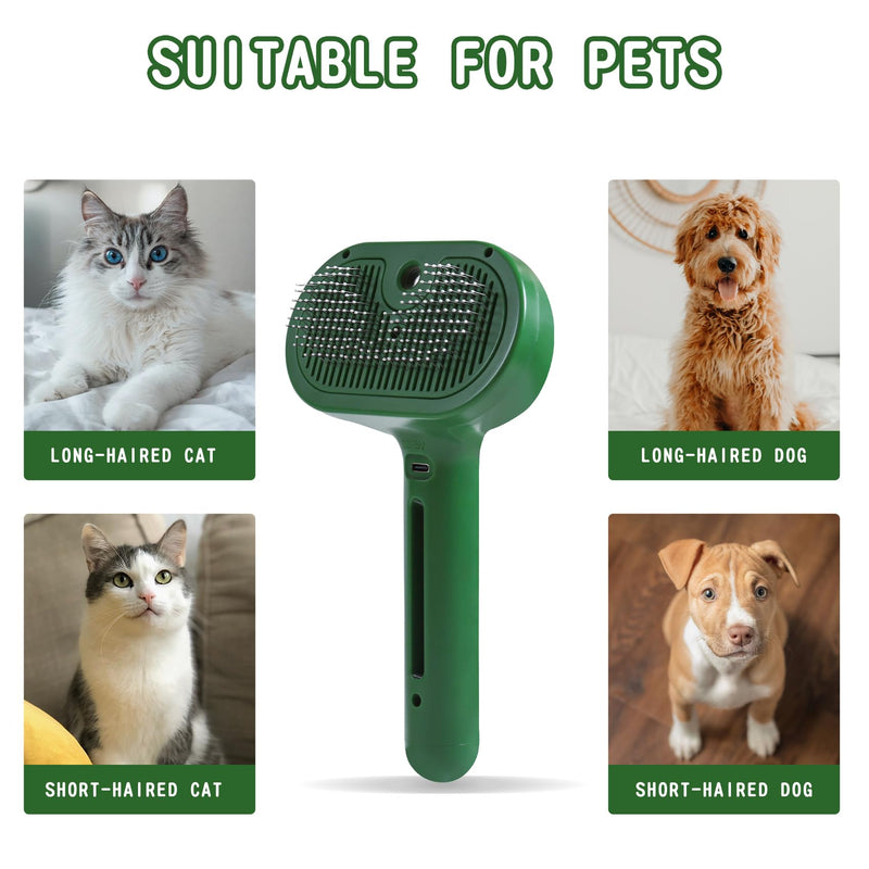Cat/Dog Deshedding Brush with Water Spray and Steamer - Grooming Tool for Shedding Hair Removal (Christmas Green) Christmas Green - PawsPlanet Australia