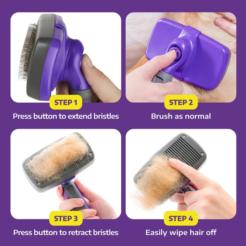 Hertzko Self-Cleaning Slicker Brush for Deshedding Long and Short-Haired Pets - Small Size Grooming Rake and Comb for Dogs and Cats Small Sensitive Skin Purple - PawsPlanet Australia