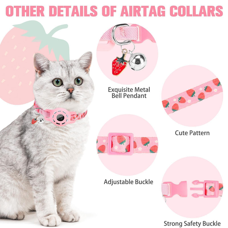 BINGPET AirTag Cat Collar with Bells, Upgraded Safety Elastic Cat Collar with Airtag Cat Collar Holder, Anti-Lost Cat Collars for Girl Boy Cats, Anti-Suffocation Kitty Puppy Collars Pink - PawsPlanet Australia