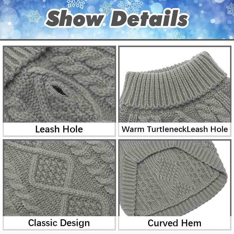 BINGPET Thermal Knitted Dog Sweater for Small Medium Large Dogs,Winter Dog Cat Coat Warm Sweartershirts Outfits,Classic Cable Knit Turtleneck Pullover Dog Jumper Coat Warm Sweartershirts Grey - PawsPlanet Australia