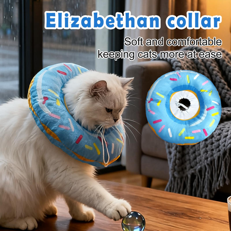 Cat Cone Collar Soft, Cute Adjustable Cat Donut Collar After Surgery, Kitten Recovery Cones to Stop Licking & Scratching, Wound Healing Neck Elizabethan Collars for Cats Blue M (under 10 lbs)