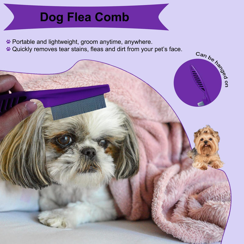 3 PCS Puppy Brush Grooming Kit, Stainless Steel Flea Comb, Fit for Yorkie, Shih Tzu, Maltipoo, Soft Bristle (Dark Purple) Dark Purple - PawsPlanet Australia