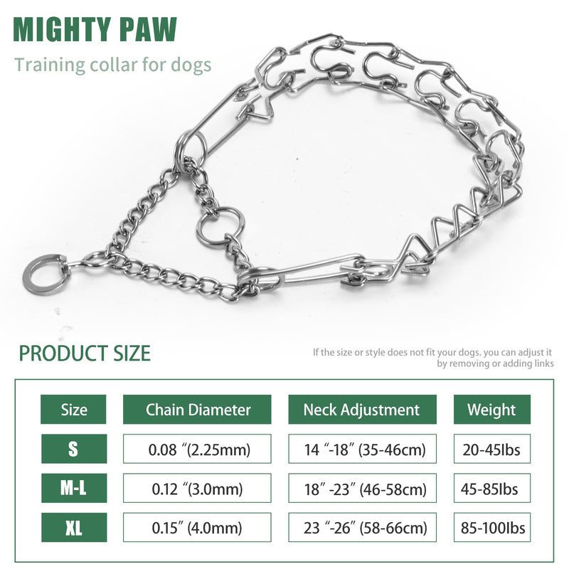 Stainless Steel Curved Prongs Dog Training Collar Adjustable Pet Pinch Collar for Dogs with The Swivel Ring 22in x 3.0mm (Neck Size up to 18in) M/L New M/L(18-23"Neck, 3.0mm)