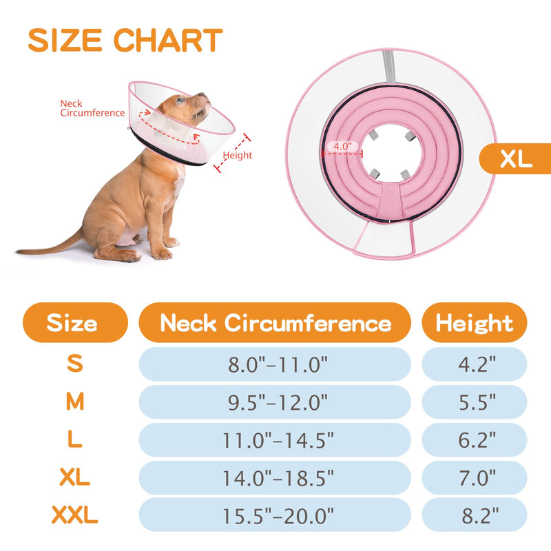 Raised Dog Cone Collar Alternative After Surgery, Soft Dog Cone for Small Medium Large Breeds to Stop Licking, Pet Neck Donut Collar After Surgery Pink XL