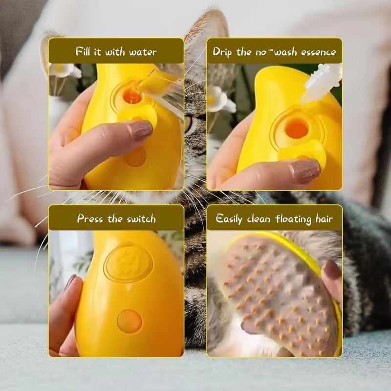 Steamy Cat Brush - 3-in-1 Self-Cleaning Grooming Tool for Cats and Dogs, Cat Steamer Brush for Massage - Removes Tangled And Loose Hair