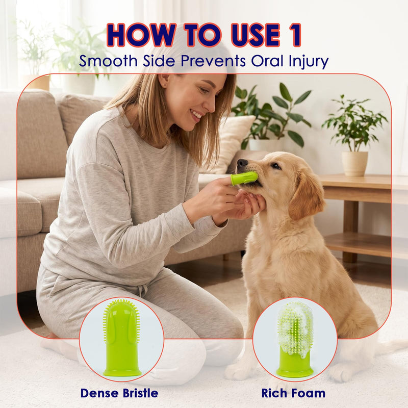 Dog Finger Toothbrush 2 Pack, Small & Large Sizes for Better Finger Fit, Soft Food Grade Silicone Dog & Cat Toothbrush, 180° Bristles for Plaque & Tartar Removal, Pet Teeth Cleaning & Bad Breath Care Green