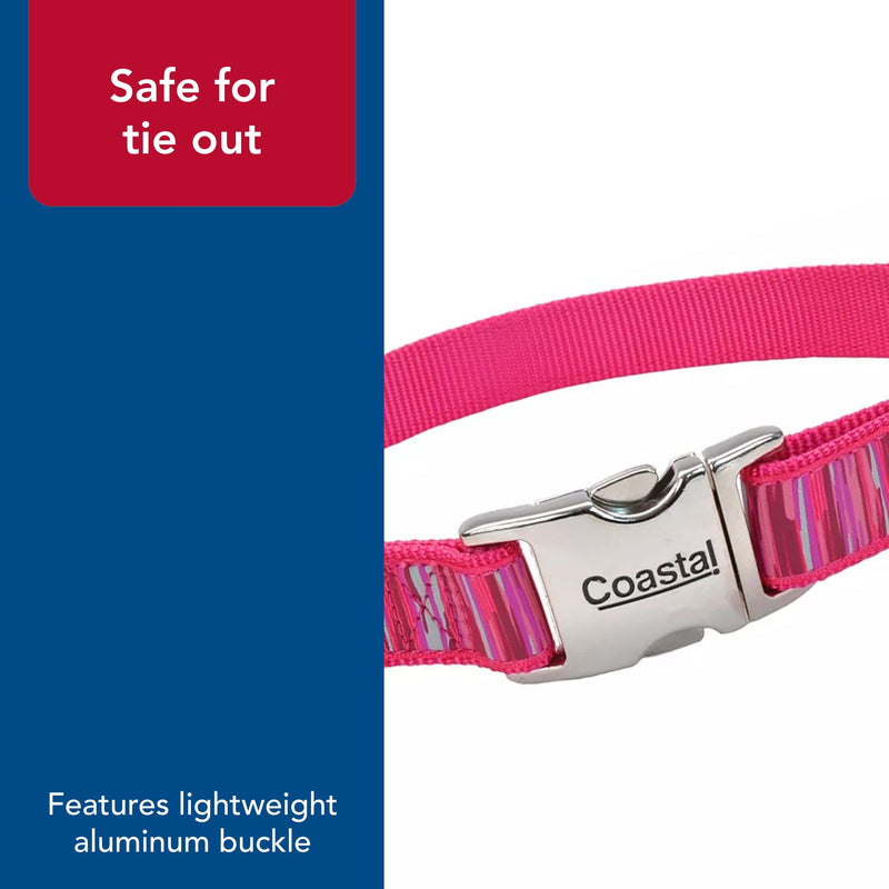 Coastal Pet - Ribbon - Adjustable Dog Collar with Metal Buckle, Pink Flamingo Stripe, 5/8" x 08"-12" 5/8" x 8"-12" (Pack of 1)