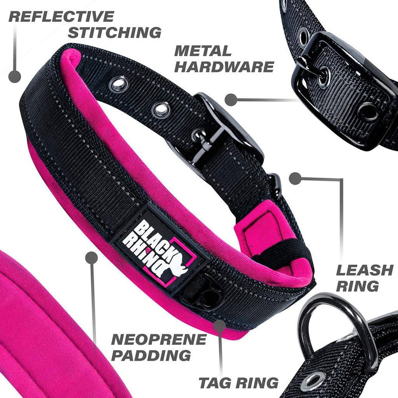 Black Rhino Dog Collars for Medium Dogs - Adjustable Reflective Heavy Duty Dog Collar with Ultra-Soft Neoprene Padding - Weatherproof, Durable, and Comfortable - Ideal for Active Dogs - Pink and Black Pink/Black - PawsPlanet Australia