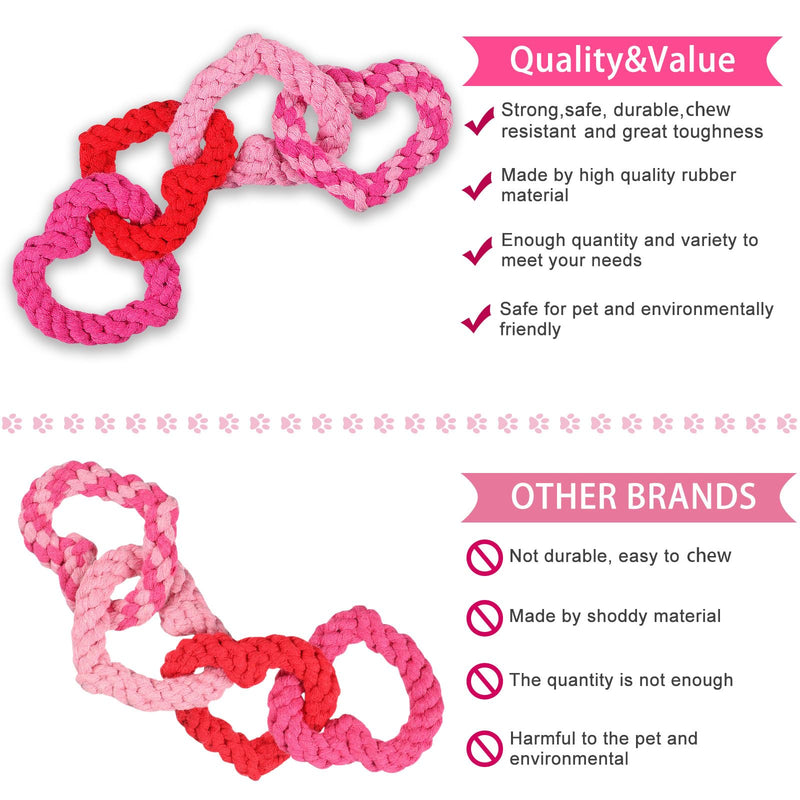 Civaner Valentine's Day Dog Pet Chew Toys Interlocking Heart Shaped Dog Rope Toys Tough Dog Toys Puppy Pets Teething Toys for Small to Medium Dogs, 3.9 x 3.5 Inches
