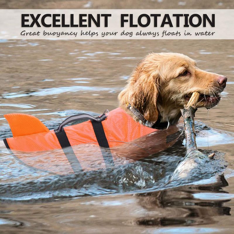 Ripstop Dog Life Jacket Shark Life Vest for Dogs, Safety Lifesaver with High Buoyancy and Lift Handle for Small and Medium Breeds（Orange S） Orange - PawsPlanet Australia