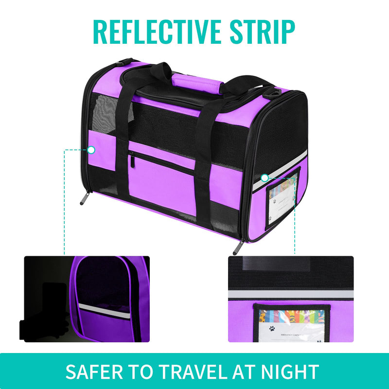 Airline Approved Cat Carrier Dog Carriers for Small Dogs Under 15 Lbs, Collapsible Soft Sided Travel Carriers for Puppy Kitten, Purple - PawsPlanet Australia