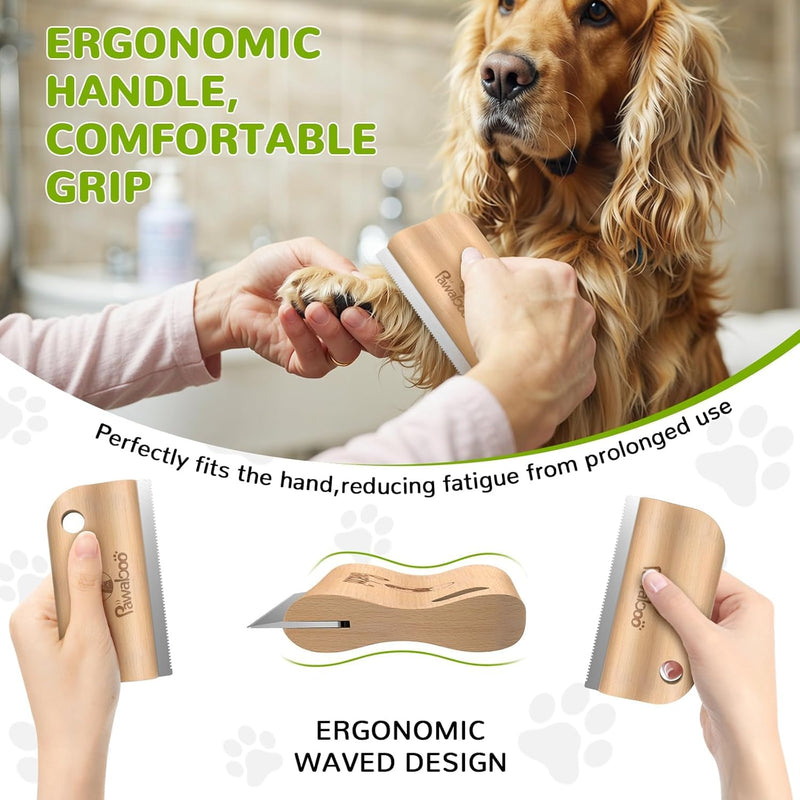 Pawaboo Deshedding Brush for Dogs & Cats, Dog Hair Removal Comb with Ergonomic Gripping, Wooden Grooming Shedding Brush for Short Hair Dogs and Cats, Hangable Pet Cleaning Comb Supplies, 5.1 Inch Short Teeth - PawsPlanet Australia