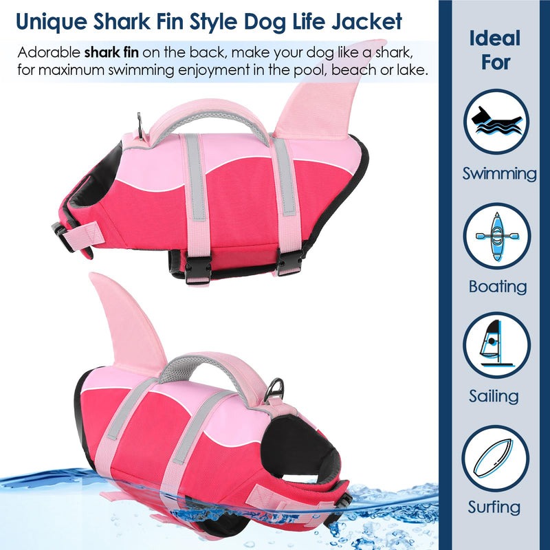 AOFITEE Dog Life Jacket, Dog Life Vest for Swimming, Shark Dog Life Vest with Rescue Handle and Reflective Stripe, Ripstop Dog Lifesaver Float Coat, Dog Swimming Vest for Small Medium Large Dogs Pink - PawsPlanet Australia