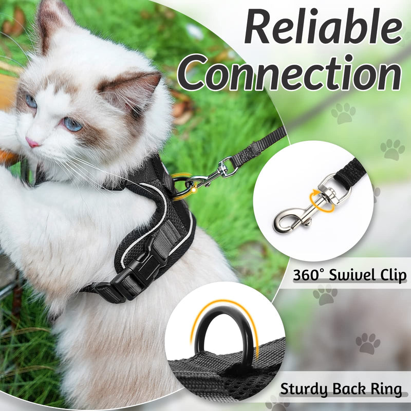 rabbitgoo Cat Harness and Leash for Walking, Escape Proof Soft Adjustable Vest Harnesses for Cats, Easy Control Breathable Reflective Strips Jacket, Black, M - PawsPlanet Australia
